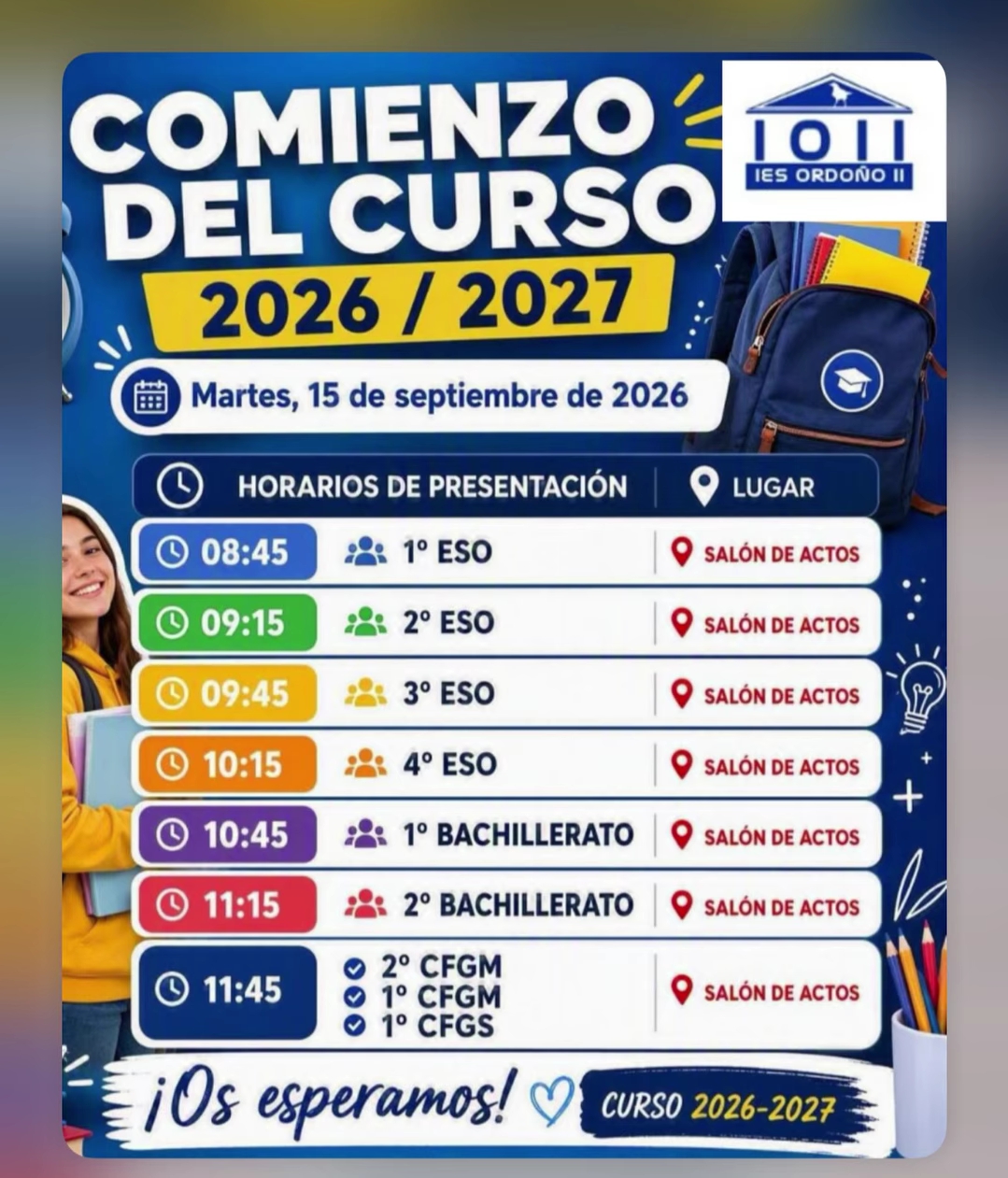 Inicio del curso 2026-2027